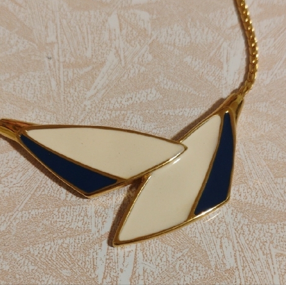 Monet Gold and Blue Geometric Necklace - Picture 3 of 3